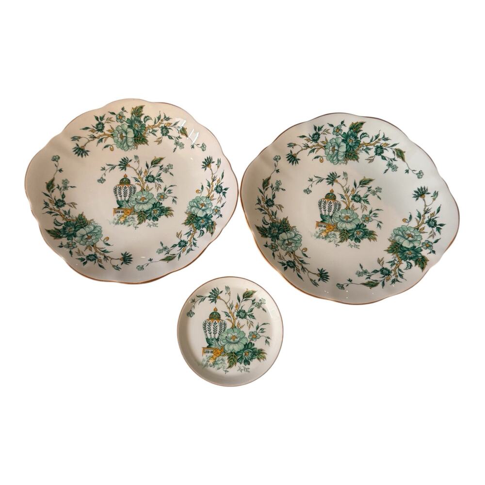 Crown Staffordshire Kowloon Fine Bone China Plate Set Green Chinoiserie
